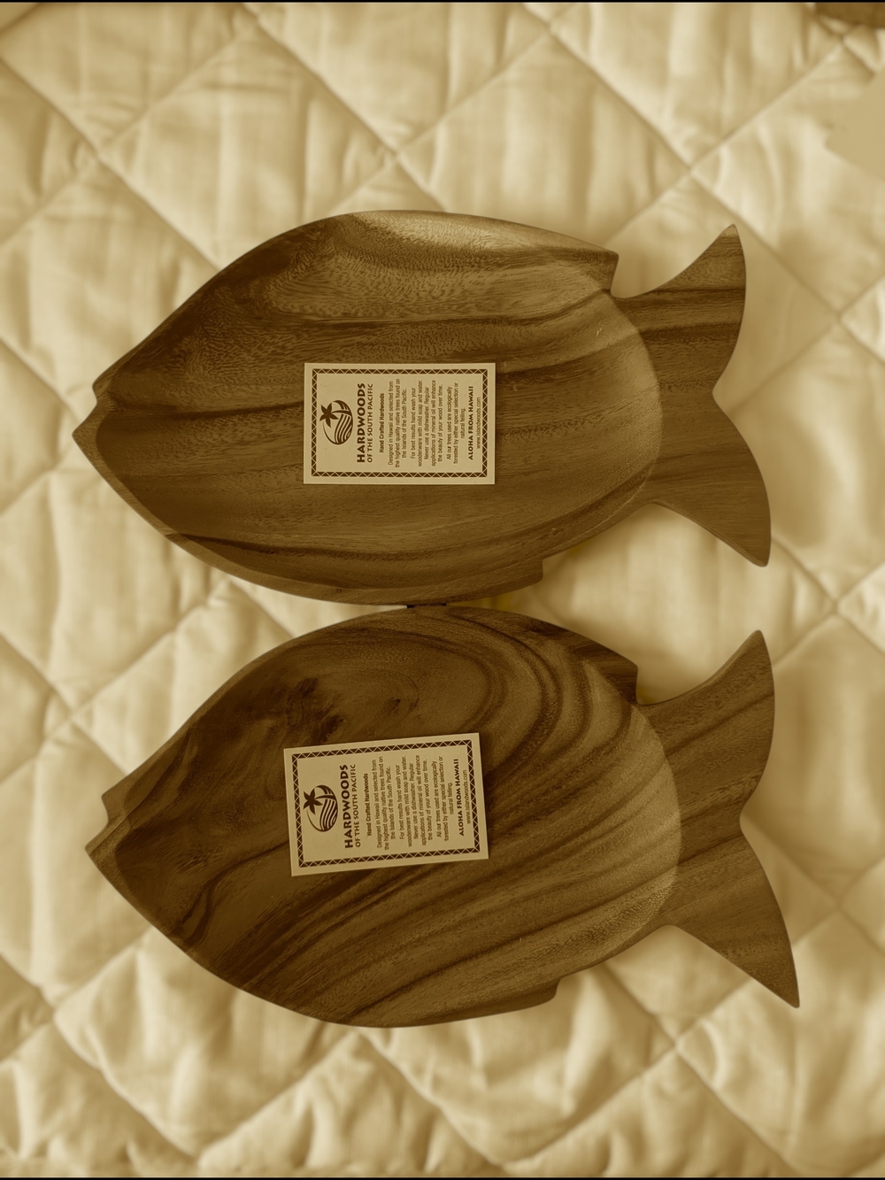Set Of 2 Fish-Shaped Wooden Dish - Natural Brown